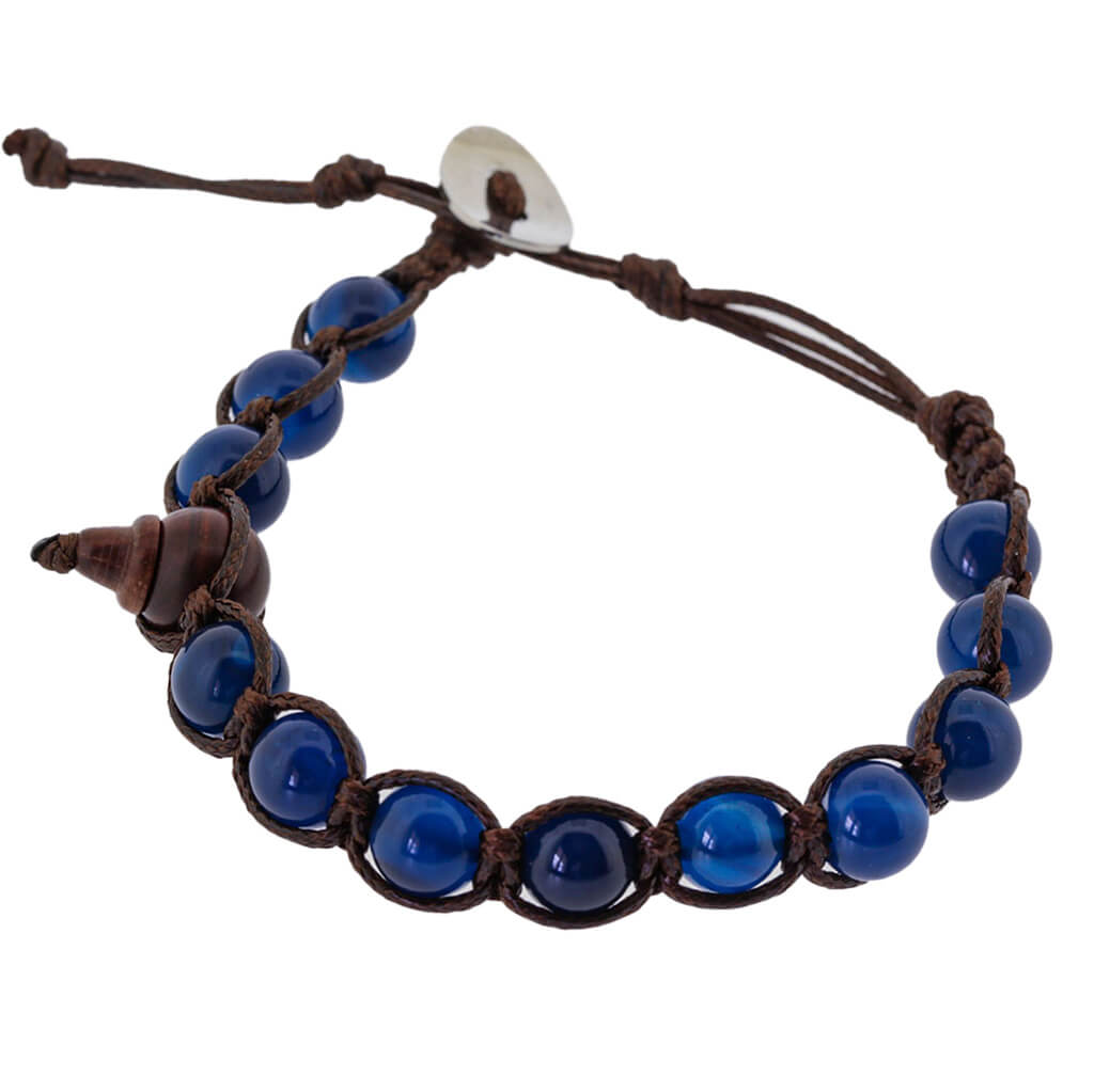 Pulsera 9 Cascabeles Azul Plastico Mango Madera Copacabana